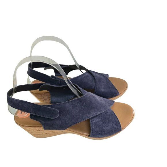 Mila Paoli NWOT Made In Italy Blue Suede Wedge Sandal Size 7 - Picture 2 of 8